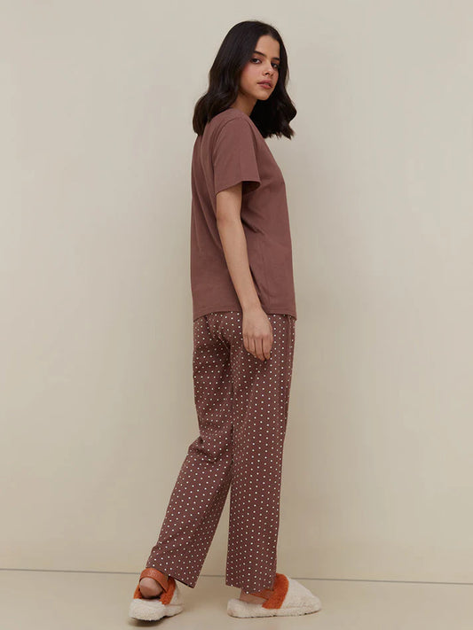 Brown Butterfly Printed Night Suit