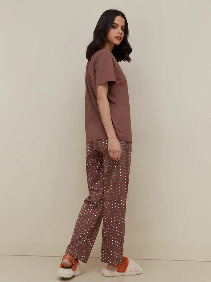 Brown Butterfly Printed Night Suit