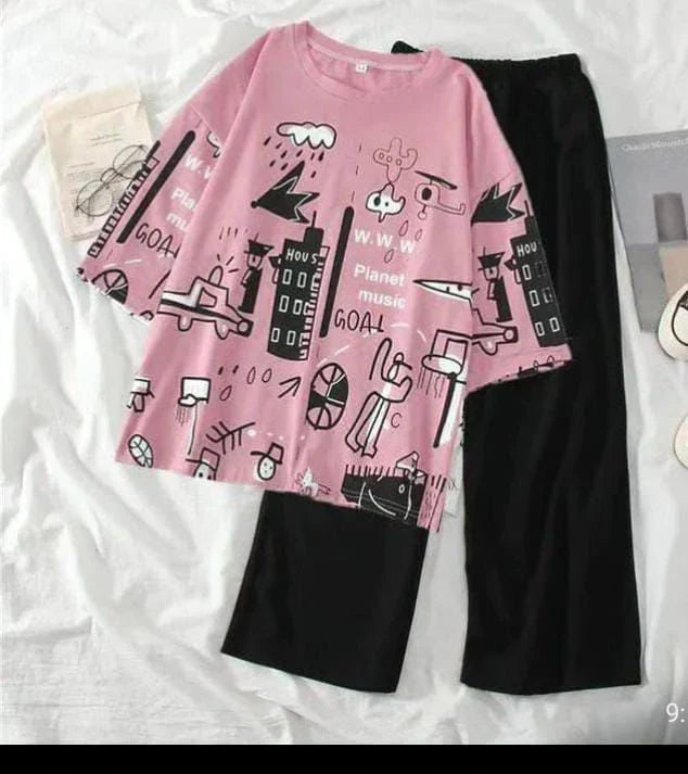 PLANET PINK PRINTED PJ SUIT -
