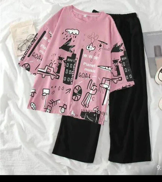 PLANET PINK PRINTED PJ SUIT -