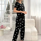 Black Dil Dil Hearts Printed Night Suit