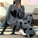 Double Heart Printed PJ Suit - Grey Full Sleeves