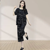 Black Printed Capri Night Suit
